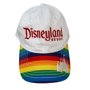 VTG Disneyland Resort Rainbow Baseball Cap White Red Adjustable Strap Pride Rare